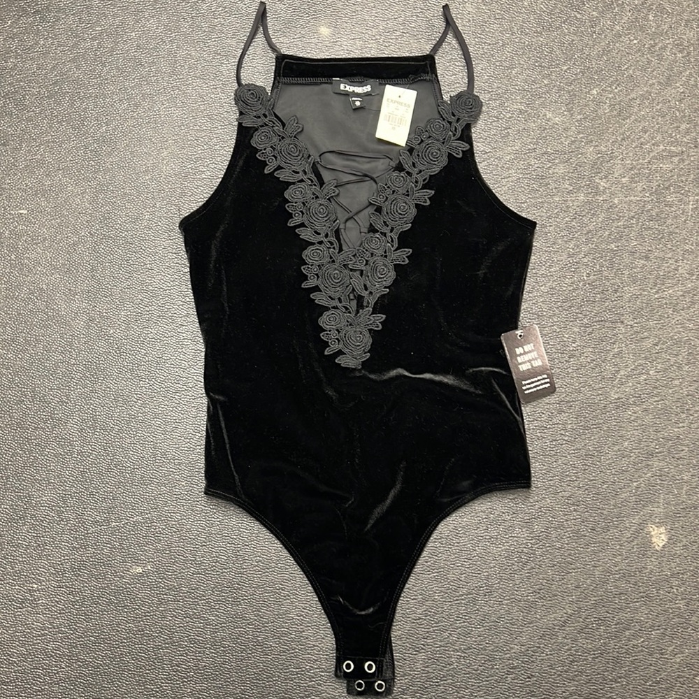 Express - Never worn Black Velvet Body Suit - Size XS